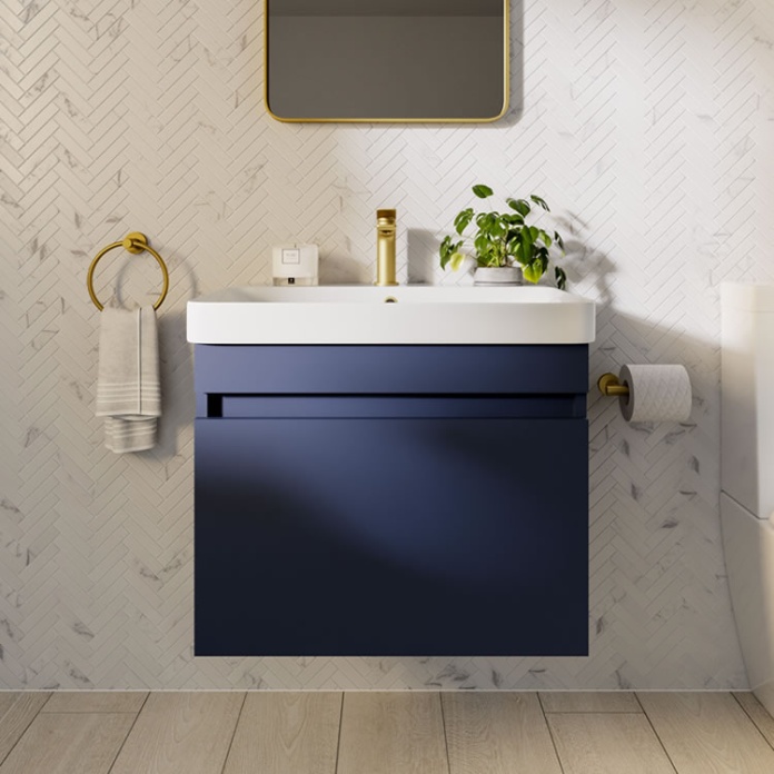 product lifestyle image of britton dalston blue vanity unit and basin dal50b